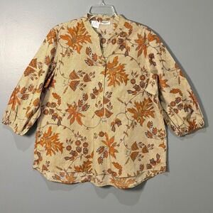 Batik Keris Blouse Wmns 4XL Orange Cotton Floral 3/4 Sleeve Boho Tunic Indonesia